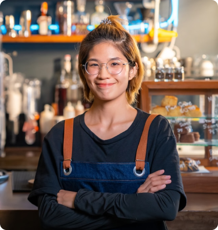 Girl is smiling in front of camera